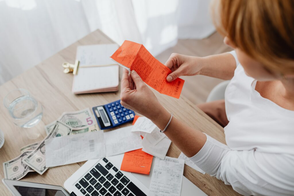 woman checking bills