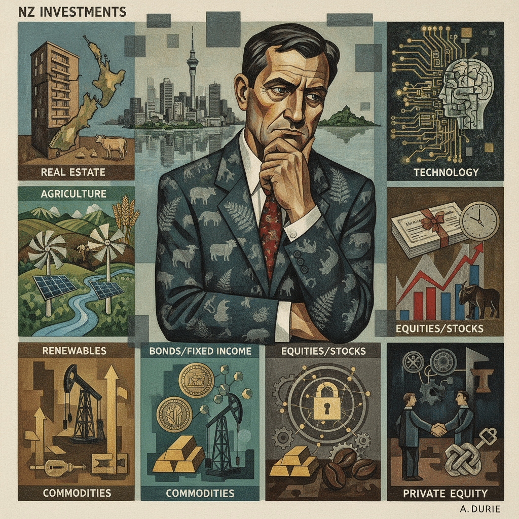 Property investor comparing alternative investment strategies such as shares, fixed income, private equity, technology, commodities, and real estate to diversify wealth beyond traditional rental property investment.
