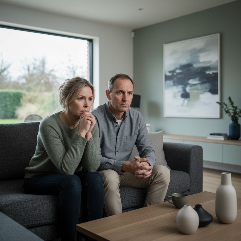 anxious couple in their home