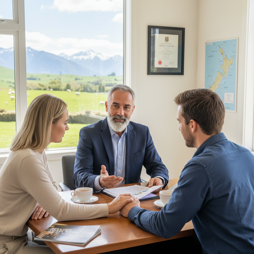 couple discuss with tax accountant about selling property