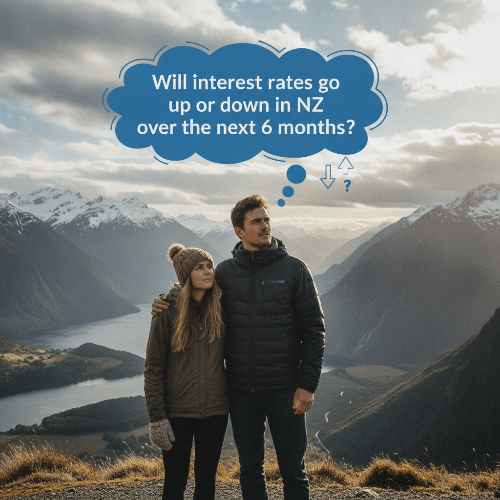 a couple in NZ, wondering "Will interest rates go up or down in NZ over the next 6 months?"