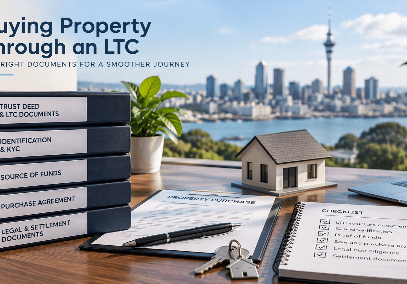 Property purchase through a Look-Through Company (LTC) showing key legal, tax and compliance documents required for buying New Zealand property.