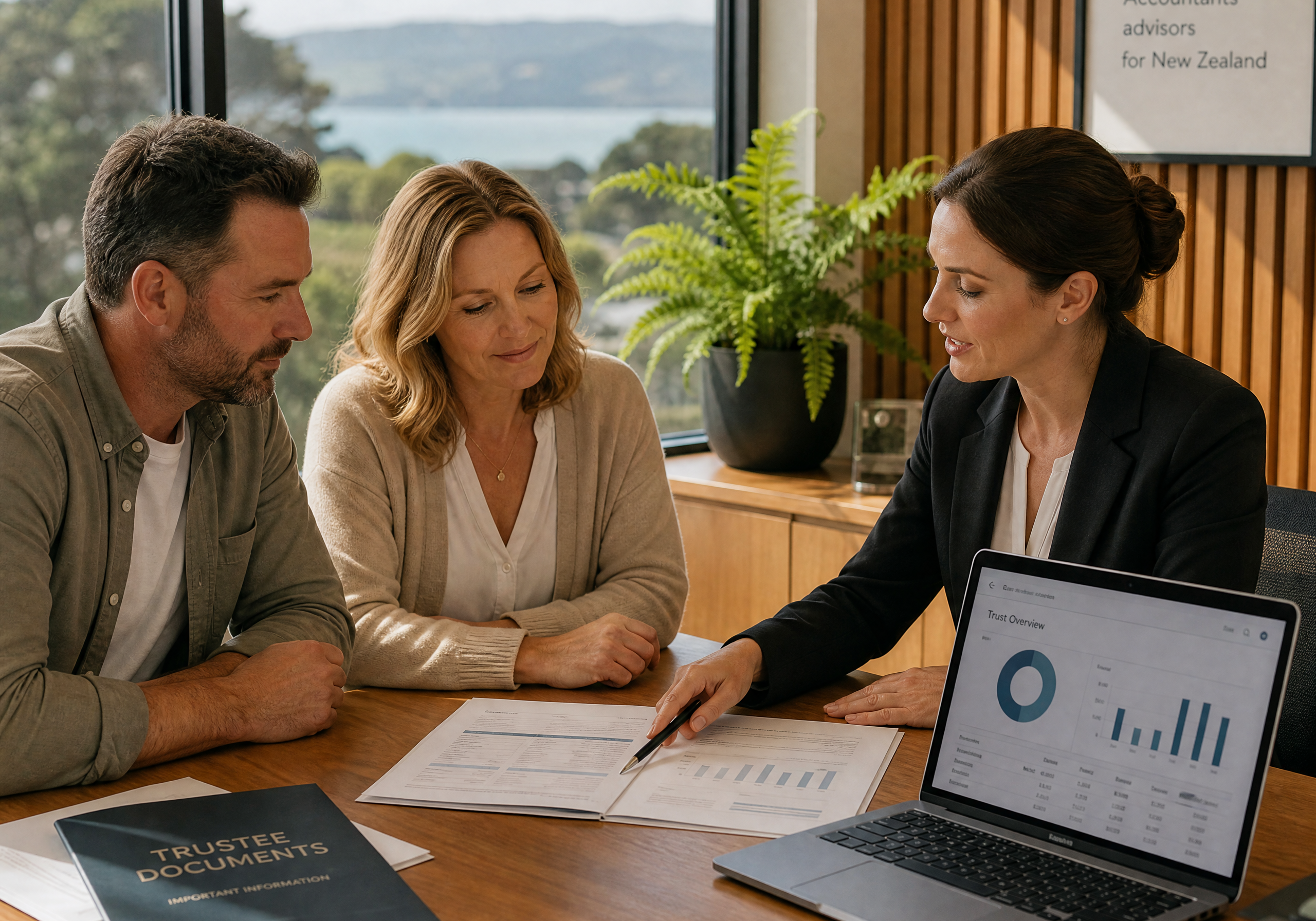 a couple discuss their trust with an accountant