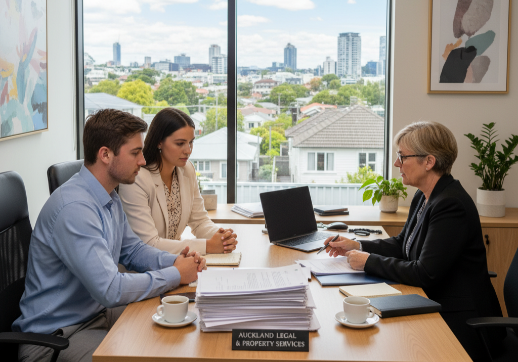 A couple meet with a lawyer to discuss their rental property